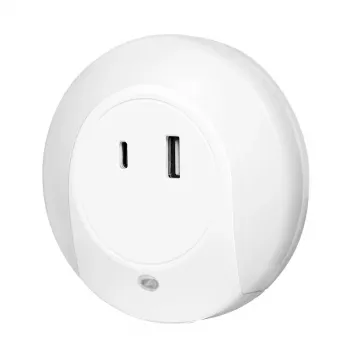 LogiLink LED naktinė šviesa su prieblandos jutikliu, 1x USB-A ir 1x USB-C, 18W bendra galia