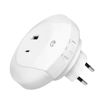 LogiLink LED naktinė šviesa su prieblandos jutikliu, 1x USB-A ir 1x USB-C, 18W bendra galia