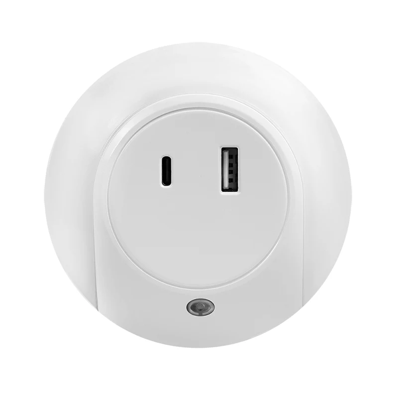 LogiLink LED naktinė šviesa su prieblandos jutikliu, 1x USB-A ir 1x USB-C, 18W bendra galia