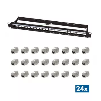 LogiLink Modular 24 prievadų Cat.6A Keystone skydelis, 19 colių/1U, juodas, EconLine