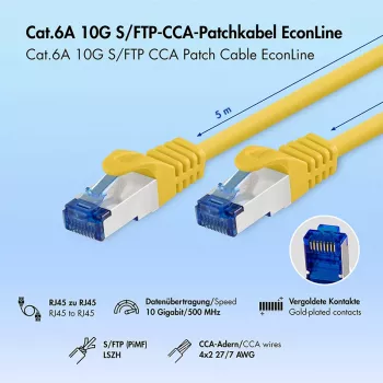 LogiLink Cat.6A S/FTP LSZH Patch Laidas, CCA, 5m, geltonas, EconLine