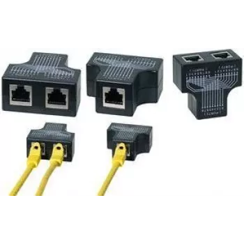 LogiLink RJ45 Connection Doubler, 1:1 lygiagretus T-adapteris, 1x RJ45 lizdas į 2x RJ45 lizdus, juodas (MP0138)