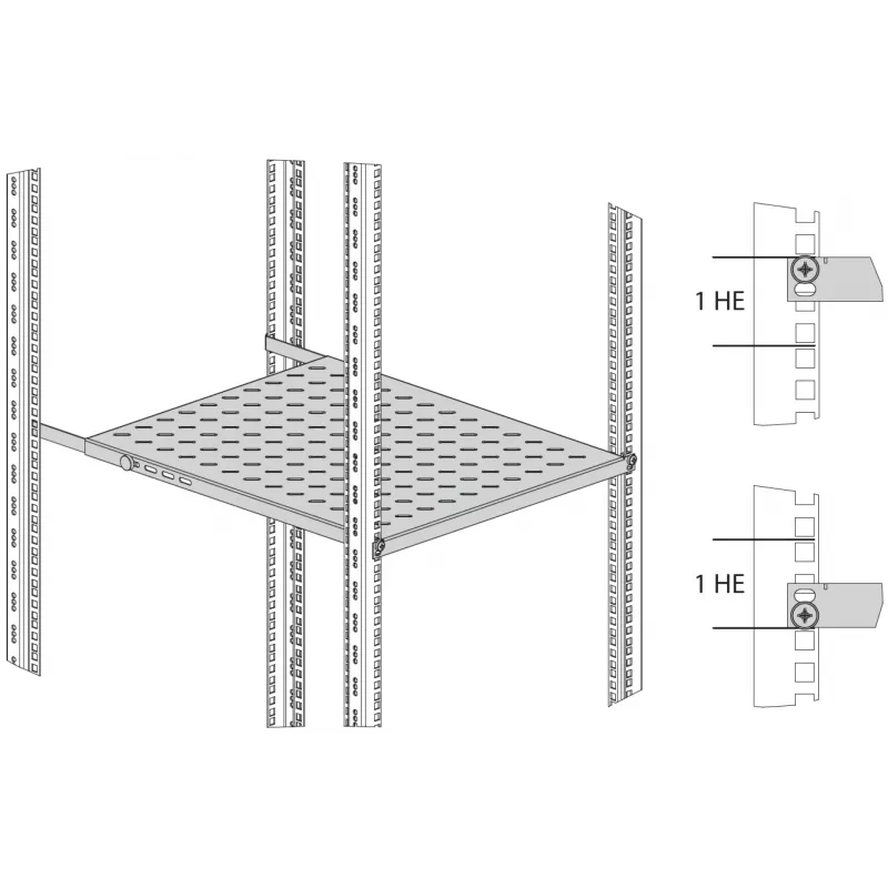 EFB Elektronik 19 inch 0,5U fiksuota lentyna stelažui, 70 kg apkrova, 750-850 mm gylis, juoda (RAL 9005)