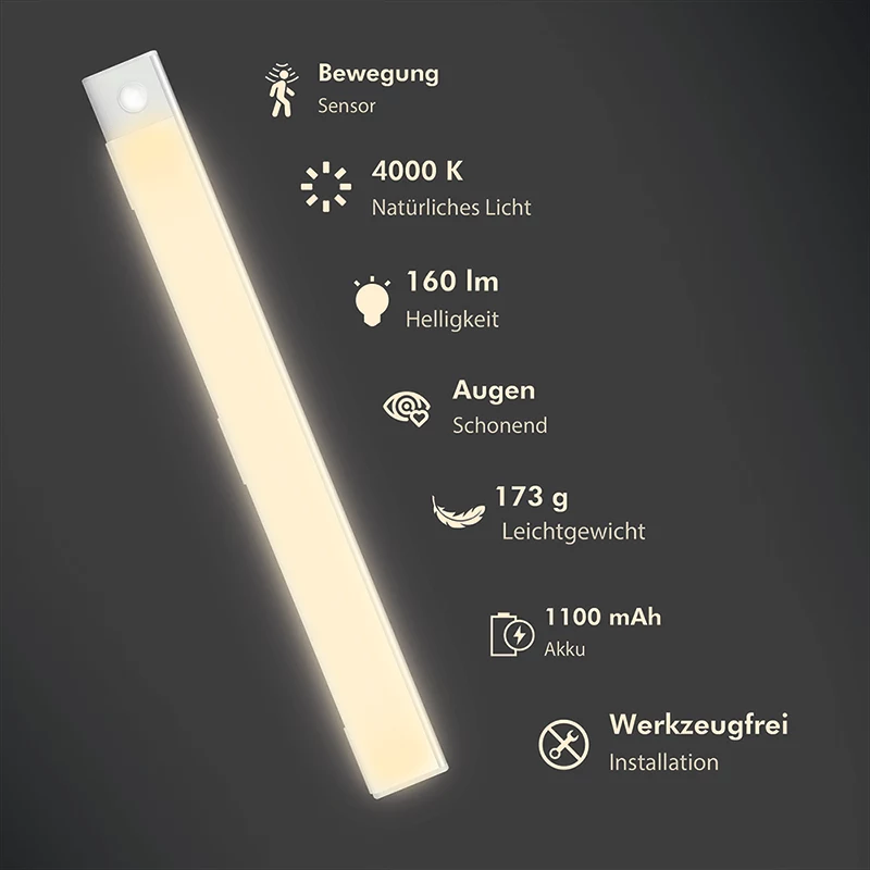 LogiLink LED po spintele su PIR jutikliu, itin plonas, 400mm, 160lm, siltai baltas
