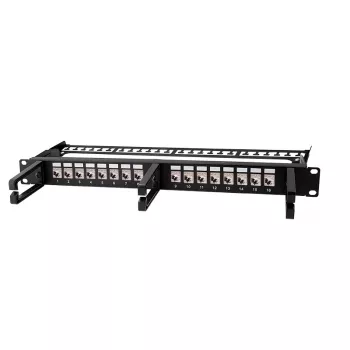 LOGILINK Modular 16 prievadų Cat.6A Keystone skydelis, 19 inch/1U, su 3 kabelių žiedais, juodas