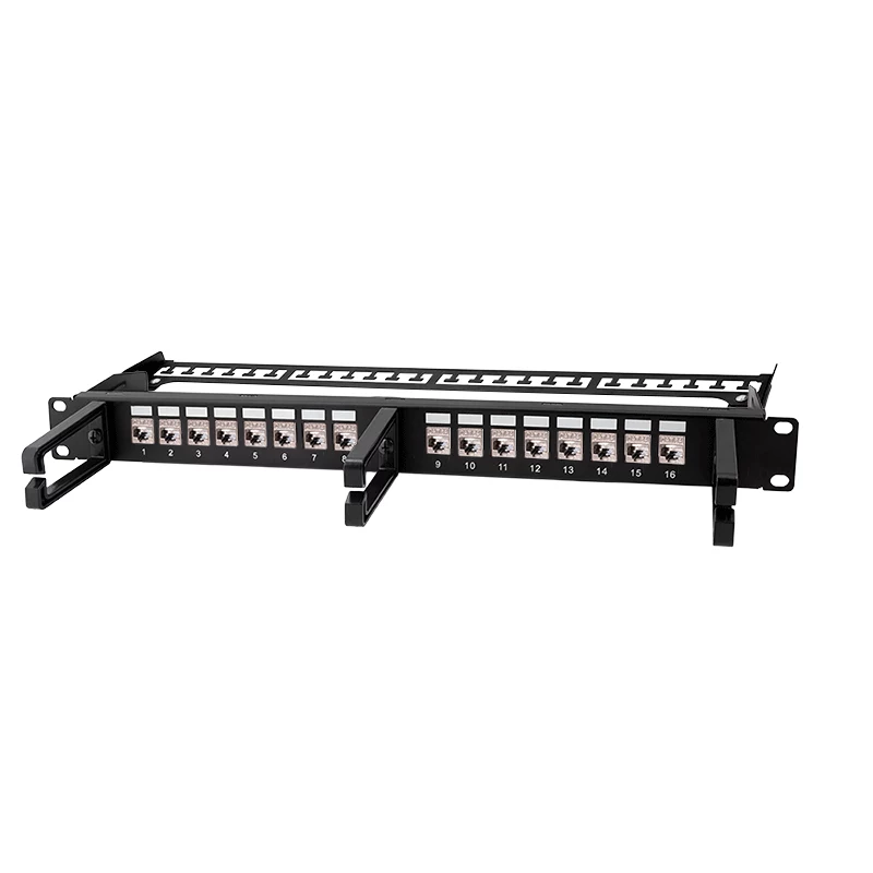 LOGILINK Modular 16 prievadų Cat.6A Keystone skydelis, 19 inch/1U, su 3 kabelių žiedais, juodas