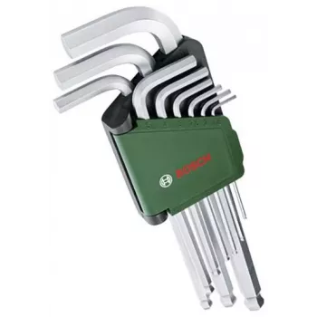 BOSCH 9 dalių šešiabriaunių raktų rinkinys su spalvomis pažymėtais L formos raktais, rutuliniu galu ir laikymo funkcija, metrinis 1,5–10 mm, BlackLaser danga, su segtuku