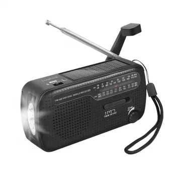 LogiLink Dynamo su saulės baterija, AM/FM, USB-C įkrovimu, LED žibintuvėliu, SOS signalizacija, powerbank, juoda