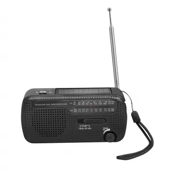 LogiLink Dynamo su saulės baterija, AM/FM, USB-C įkrovimu, LED žibintuvėliu, SOS signalizacija, powerbank, juoda