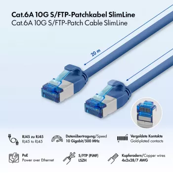 LogiLink Cat.6A S/FTP LSZH SlimLine Patch Cable, 20 m, mėlynas