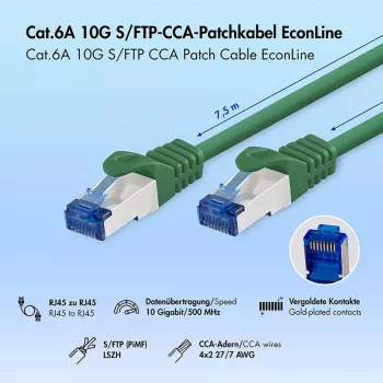 LogiLink Cat.6A S/FTP LSZH jungiamasis laidas, CCA, 7,5 m, žalias, EconLine