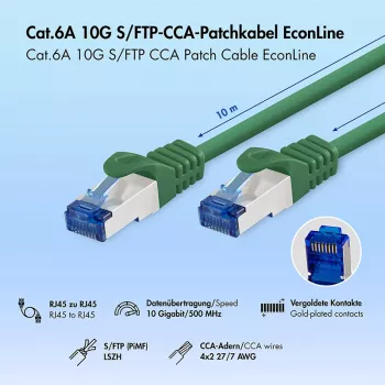 LogiLink Cat.6A S/FTP LSZH jungiamasis laidas, CCA, žalias, 10 m, EconLine