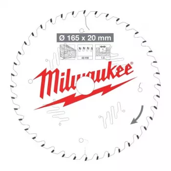 Milwaukee diskinis pjūklo diskas 160mm x 20mm anga 48T TCT medienai Clean Cut CSB P W