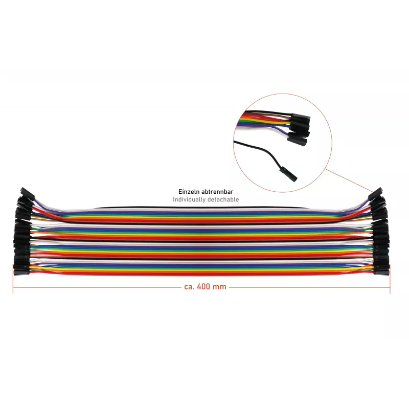 Kabelmeister 40 kontaktų trumpiklių rinkinys, 3 juostos (vyras-vyras, moteris-moteris, vyras-moteris), 20 cm, 24 AWG, vaivorykštės spalvų, skirtas Arduino, Raspberry Pi, maketavimo plokštei