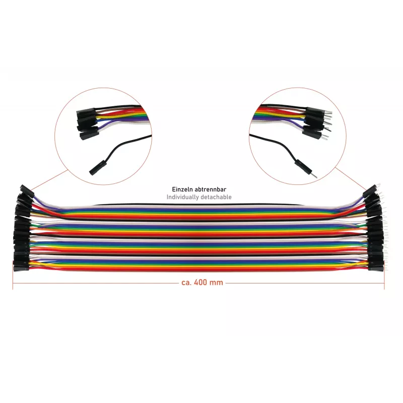 Kabelmeister 40 kontaktų trumpiklių rinkinys, 3 juostos (vyras-vyras, moteris-moteris, vyras-moteris), 20 cm, 24 AWG, vaivorykštės spalvų, skirtas Arduino, Raspberry Pi, maketavimo plokštei