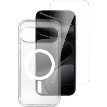 4smarts 360° Premium Protection rinkinys, skirtas Google Pixel 11 / 11 Pro – grūdinto stiklo ekrano apsauga ir skaidrus TPU dėklas