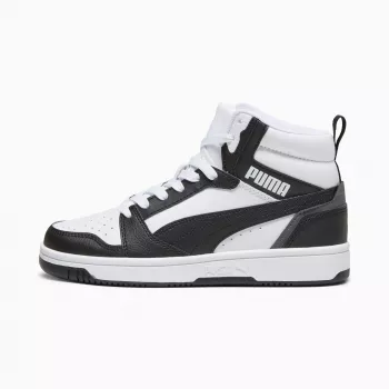 Puma Rebound V6 Mid vaikiški sportbačiai balti juodi 393831 01 38,5 dydis