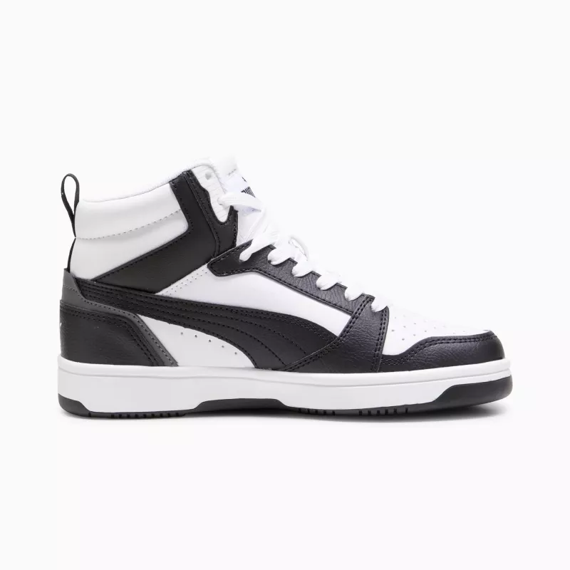 Puma Rebound V6 Mid vaikiški sportbačiai balti juodi 393831 01 38,5 dydis