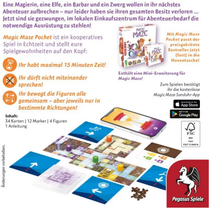 PEGASUS Magic Maze Pocket kooperatyvinis realaus laiko labirinto žaidimas, 1-4 žaidėjams, nuo 8 metų, 15 minučių