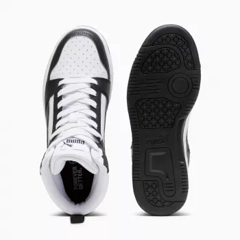 PUMA Rebound V6 Mid vaikiški sportbačiai balti juodi 393831 01 dydis 39