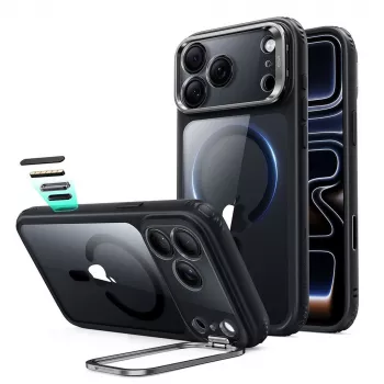 ESR Classic Hybrid Kickstand MagSafe dėklas, skirtas iPhone 17 Pro / 18 Pro, permatomas/juodas