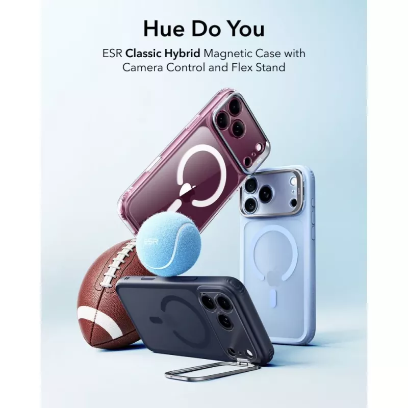 ESR Classic Hybrid Kickstand MagSafe dėklas, skirtas iPhone 17 Pro Max / 18 Pro Max – matinė šviesiai mėlyna