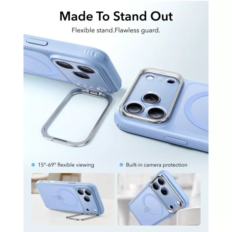ESR Classic Hybrid Kickstand MagSafe dėklas, skirtas iPhone 17 Pro Max / 18 Pro Max – matinė šviesiai mėlyna