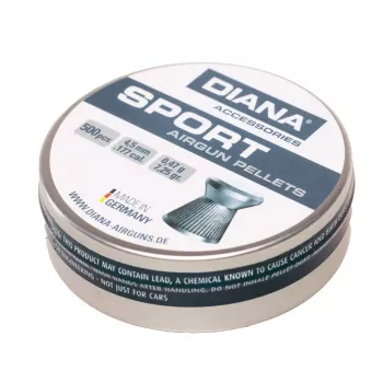 DIANA Sport 4,5 mm Diabolo šratai .177 cal, 500 vnt., apvalia galvute, švininiai, oriniams šautuvams ir pistoletams