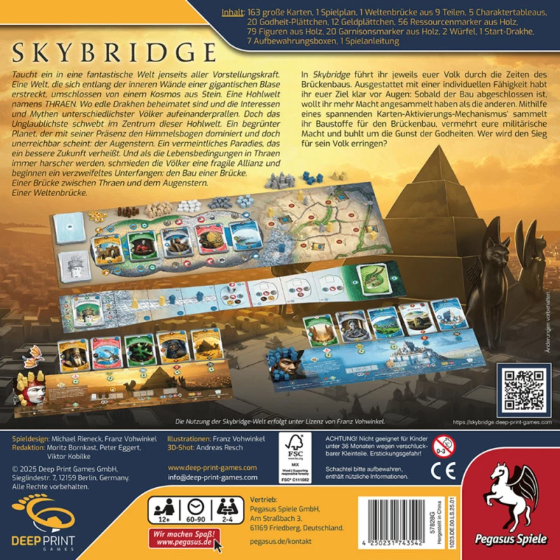 PEGASUS Deep Print Games: Skybridge - strateginis stalo žaidimas 2-4 žaidėjams, nuo 10 metų, 60-90 min., miestų statymo ir tinklų mechanika, daugiakalbis (EN/DE)