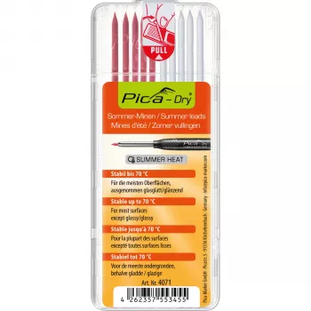 Pica DRY Minen-Set SUMMER HEAT – 12 užpildų šerdelių (4x raudonos, 4x baltos, 4x žalios) Pica-Dry Longlife automatiniam pieštukui, 2,8 mm
