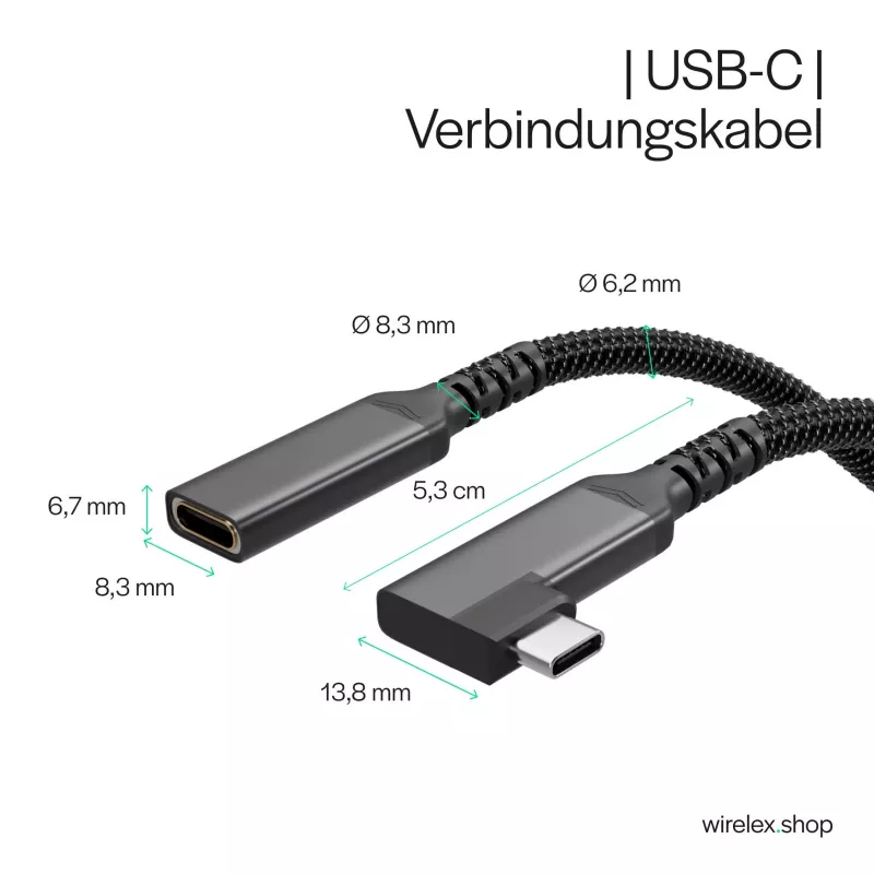 ShiverPeaks USB-C prailginimo kabelis USB-C/C 3.2 PD 90° - kabelis - skaitmeninis/duomenų