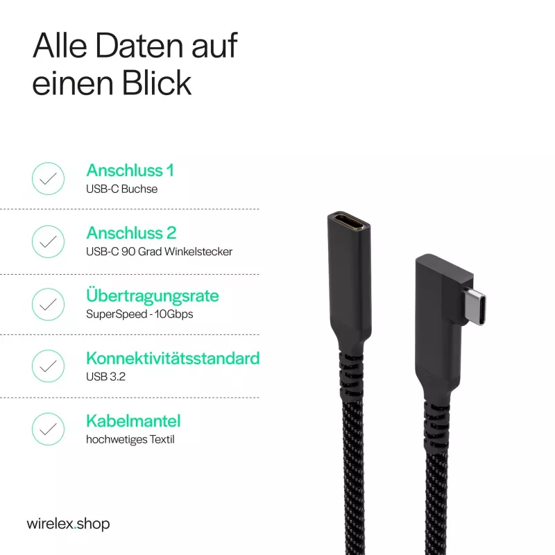 ShiverPeaks USB-C prailginimo kabelis USB-C/C 3.2 PD 90° - kabelis - skaitmeninis/duomenų