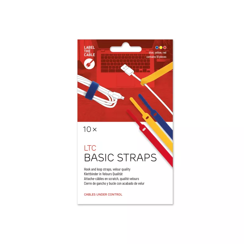 LABEL THE CABLE LTC BASIC STRAPS 17 cm kilpiniai kabelių raiščiai, 10 vnt., įvairiaspalviai (mėlyna, geltona, raudona)