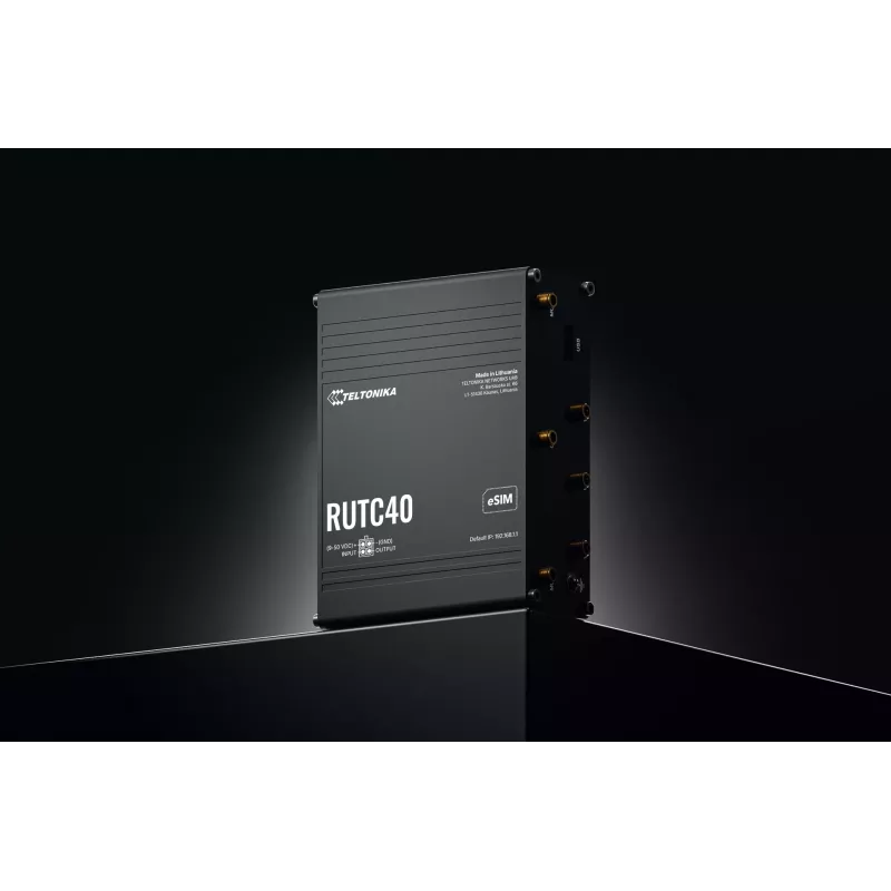 Teltonika Networks RUTC40 pramoninis 4G LTE Cat 6 dviejų juostų Wi-Fi 5 gigabitinės spartos maršrutizatorius su dviguba SIM, GNSS, UK maitinimo šaltiniu