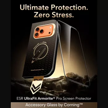 ESR UltraFit Armorite Pro grūdinto stiklo ekrano apsauga iPhone 17 Pro Max / 18 Pro Max - juoda