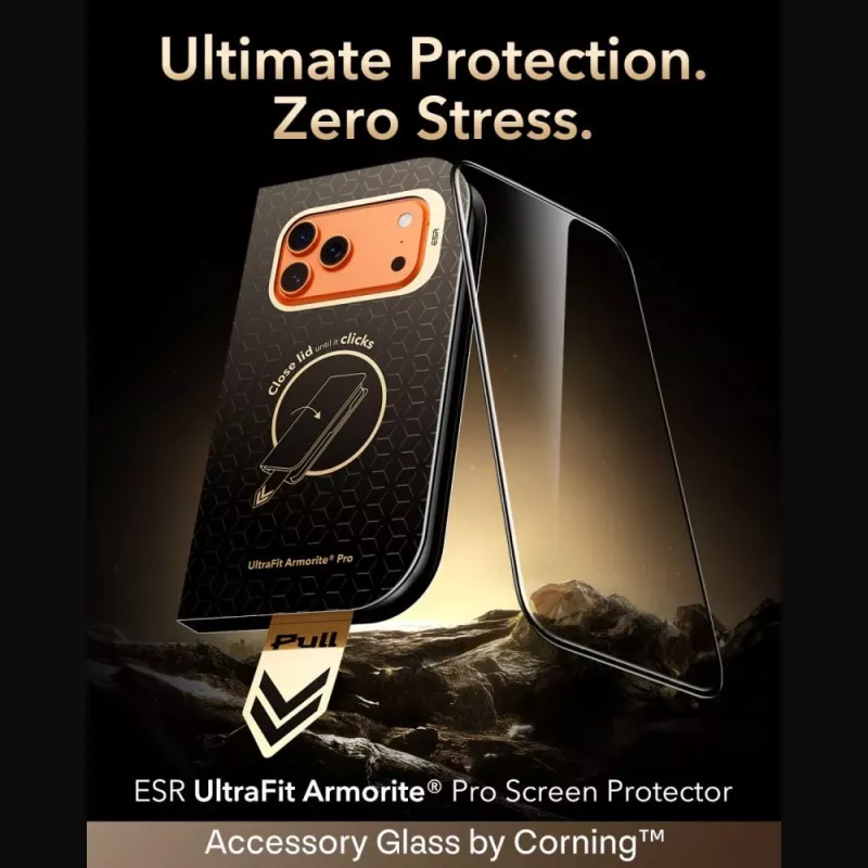ESR UltraFit Armorite Pro grūdinto stiklo ekrano apsauga iPhone 17 Pro Max / 18 Pro Max - juoda