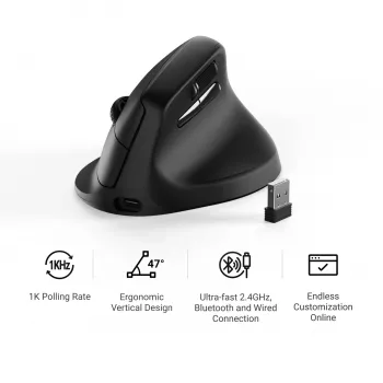 Keychron M5-A29 Vertical PixArt 3311 1K juoda ergonomiška belaidė žaidimų pelė