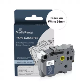 MediaRange MRBTZ261 Laminuota etikečių juosta 36mm, juoda ant baltos, Brother P-Touch