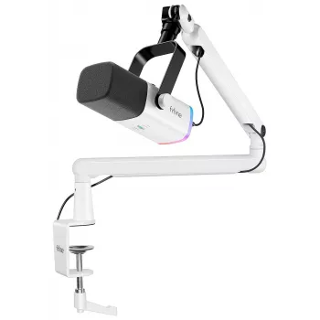 FIFINE TAM8W Dinaminis XLR/USB podkasto mikrofonas su stovo rankena, baltas