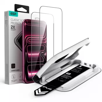 ESR Ultra-Fit Classic grūdinto stiklo ekrano apsauga 2 vnt., iPhone 17 Pro / 18 Pro – juoda