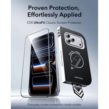 ESR Ultra-Fit Classic grūdinto stiklo ekrano apsauga 2 vnt., iPhone 17 Pro / 18 Pro – juoda