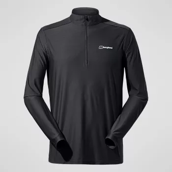 Berghaus 24/7 Tech Tee LS HZ vyriškas ilgomis rankovėmis pusiau užtraukiamas viršus, juodos spalvos