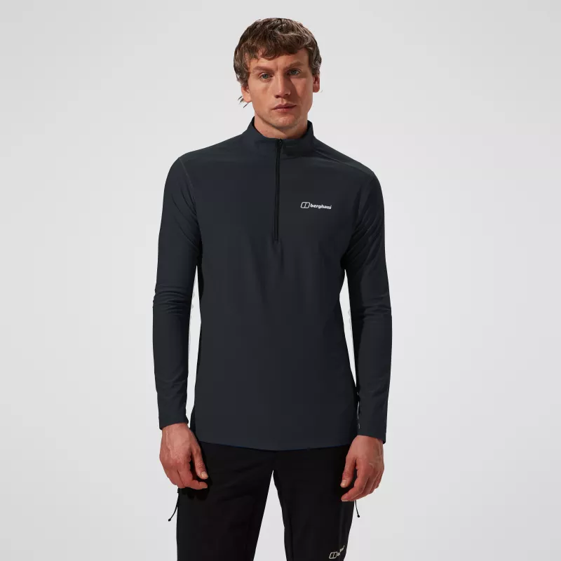Berghaus 24/7 Tech Tee LS HZ vyriškas ilgomis rankovėmis pusiau užtraukiamas viršus, juodos spalvos