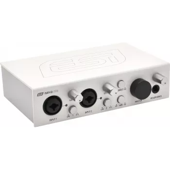 ESI Neva OTG 2x2 USB-C garso sąsaja su 24 bitų/192 kHz, XLR/TRS kombinuotu įėjimu, Hi-Z, +48V fantominiu maitinimu, tiesioginiu monitoring, maitinama iš magistralės, skirta PC, Mac, iOS, Android