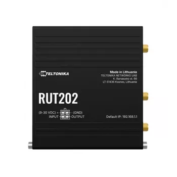 Teltonika Networks RUT202 4G LTE Wi-Fi maršrutizatorius, dviguba SIM, 2x Ethernet, DIN bėgio/sieninis tvirtinimas, aliuminis