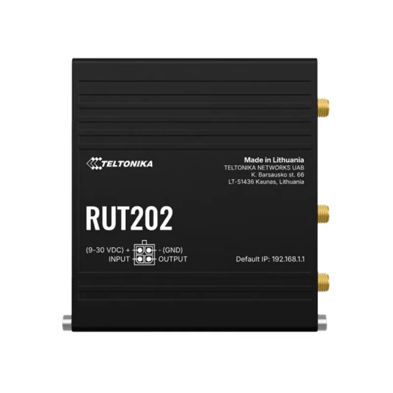 Teltonika Networks RUT202 4G LTE Wi-Fi maršrutizatorius, dviguba SIM, 2x Ethernet, DIN bėgio/sieninis tvirtinimas, aliuminis