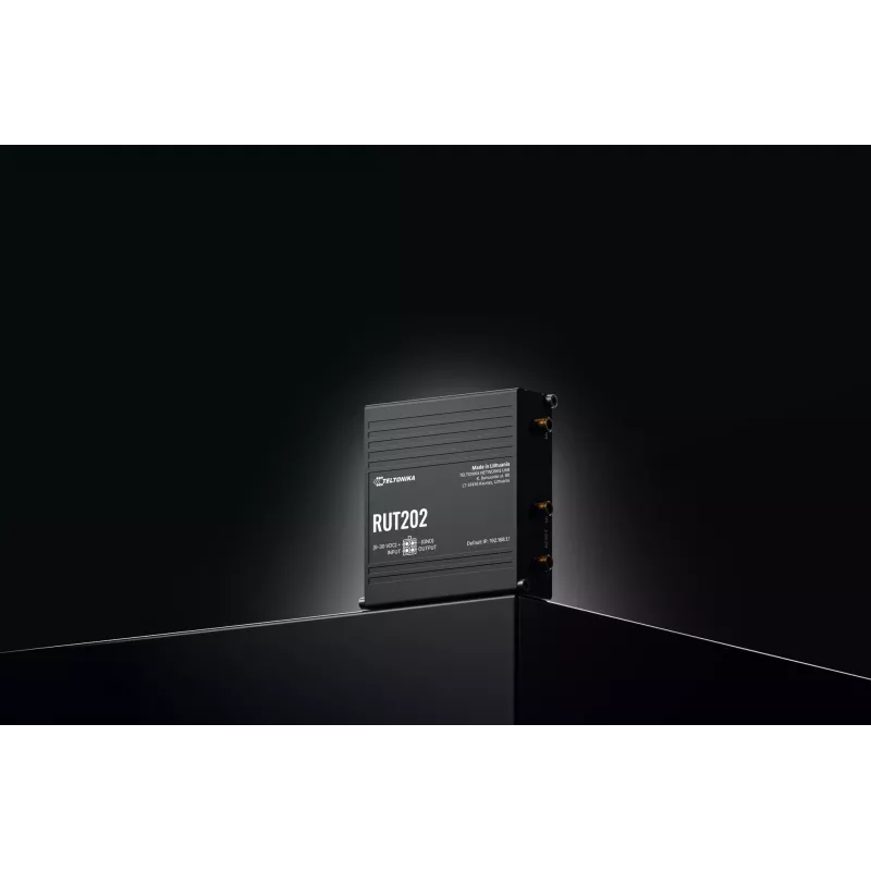 Teltonika Networks RUT202 4G LTE Wi-Fi maršrutizatorius, dviguba SIM, 2x Ethernet, DIN bėgio/sieninis tvirtinimas, aliuminis