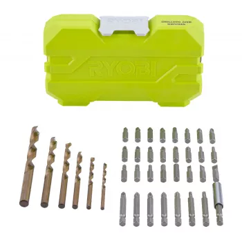Ryobi RAK38SDD 38 dalių gręžimo ir sukimo antgalių rinkinys su 24 x 25 mm atsuktuvų antgaliais, HSS ir mūro antgaliais, veržliarakčiais, magnetiniu laikikliu ir dėklu