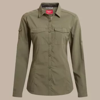 Craghoppers NosiLife Adventure LS Shirt III moteriški ilgarankoviai marškiniai nuo vabzdžių, Wild Olive, M dydis