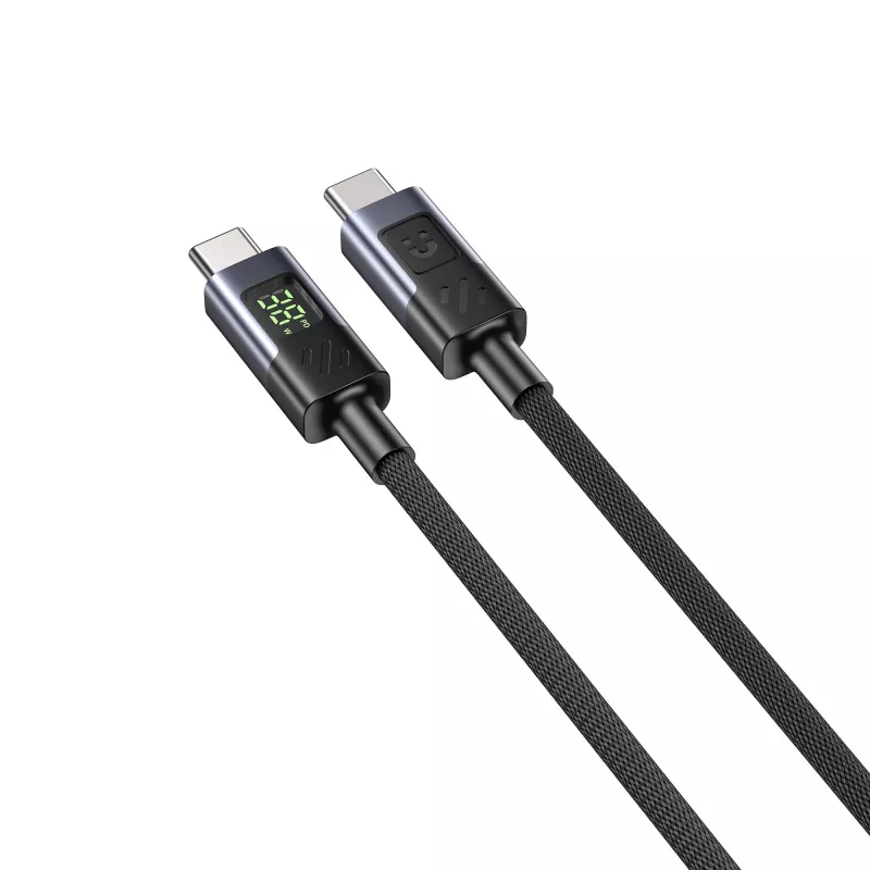UNITEK USB-C į USB-C laidas su LED galios ekranu 60W PD 480Mbps 1m pintas juodas